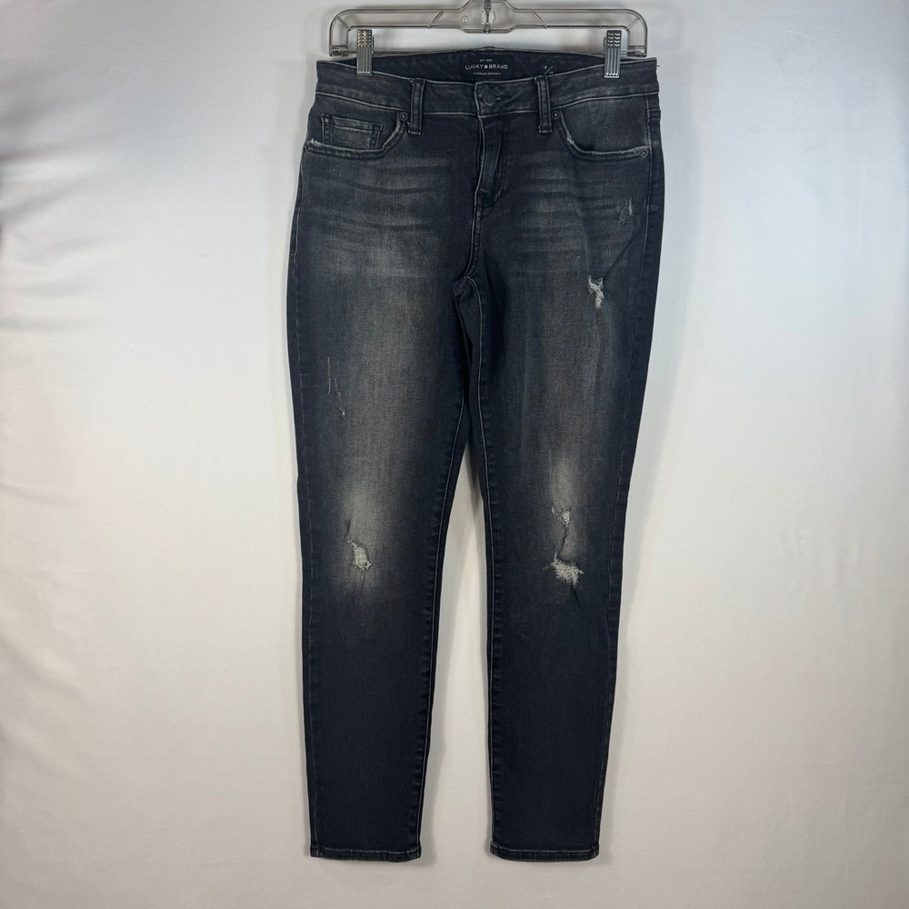 Lucky Brand Womens Skinny Jeans Size 8/29 Faded Black Distressed Mid Rise Denim